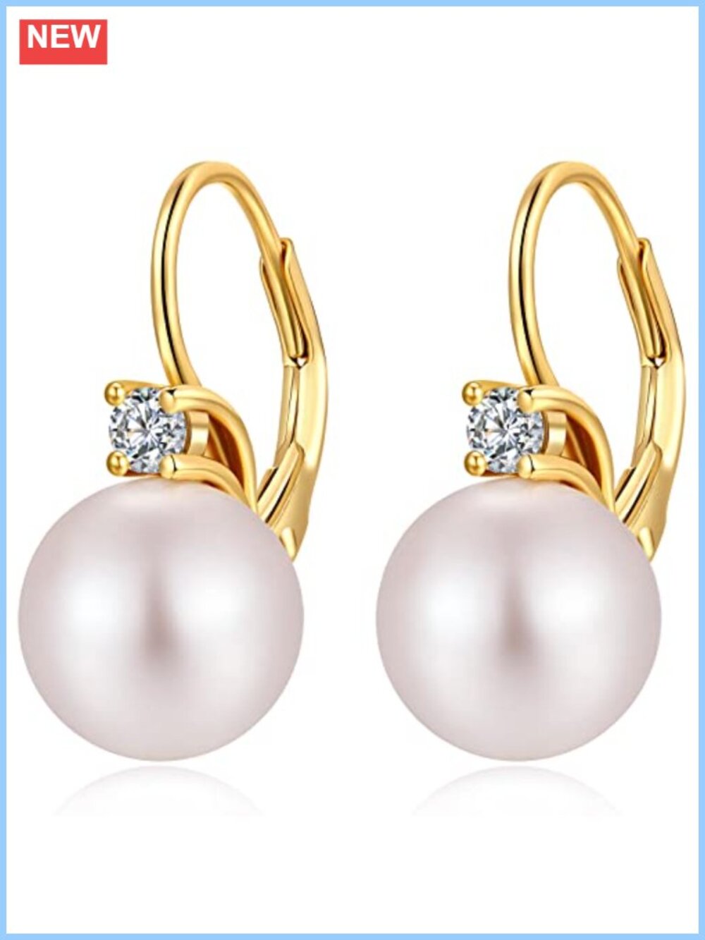 925 Sterling Silver Pearl Dangle Drop Earrings Leverback 10mm